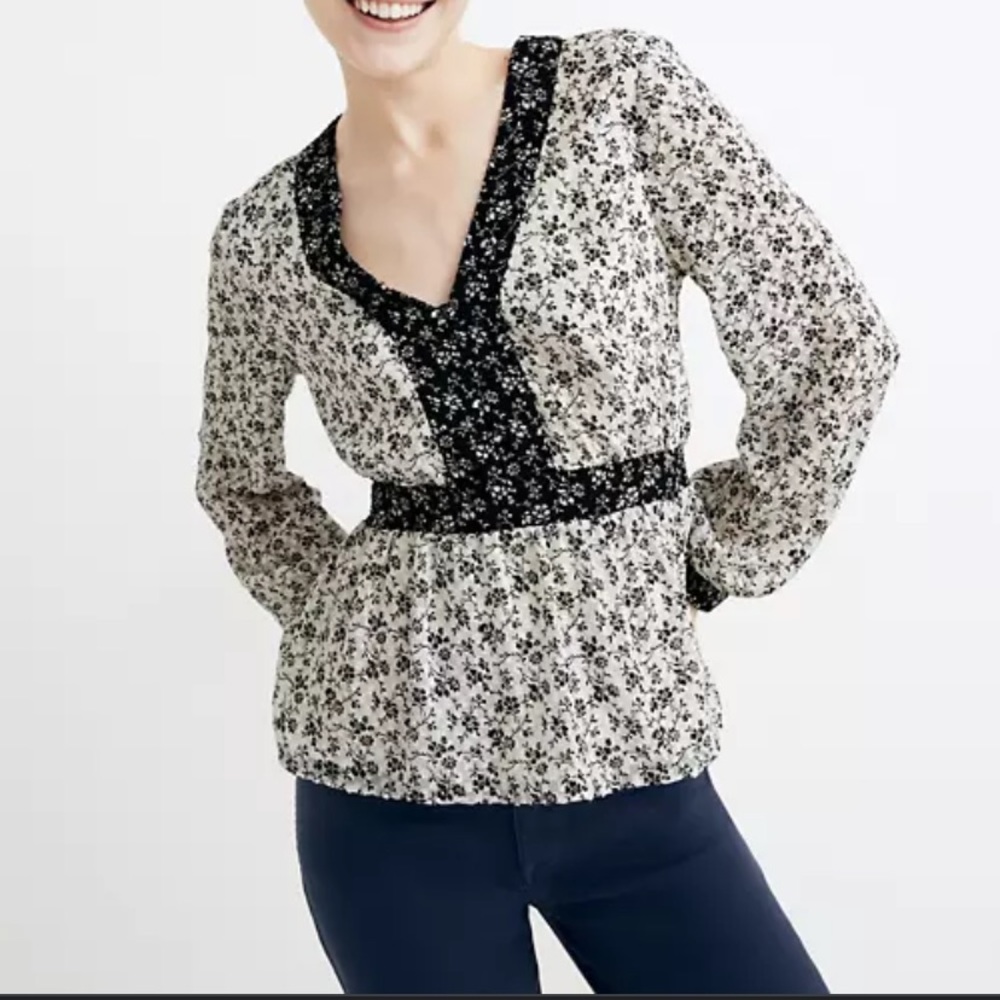 Madewell v neck peplum top in clipdot branch floral
